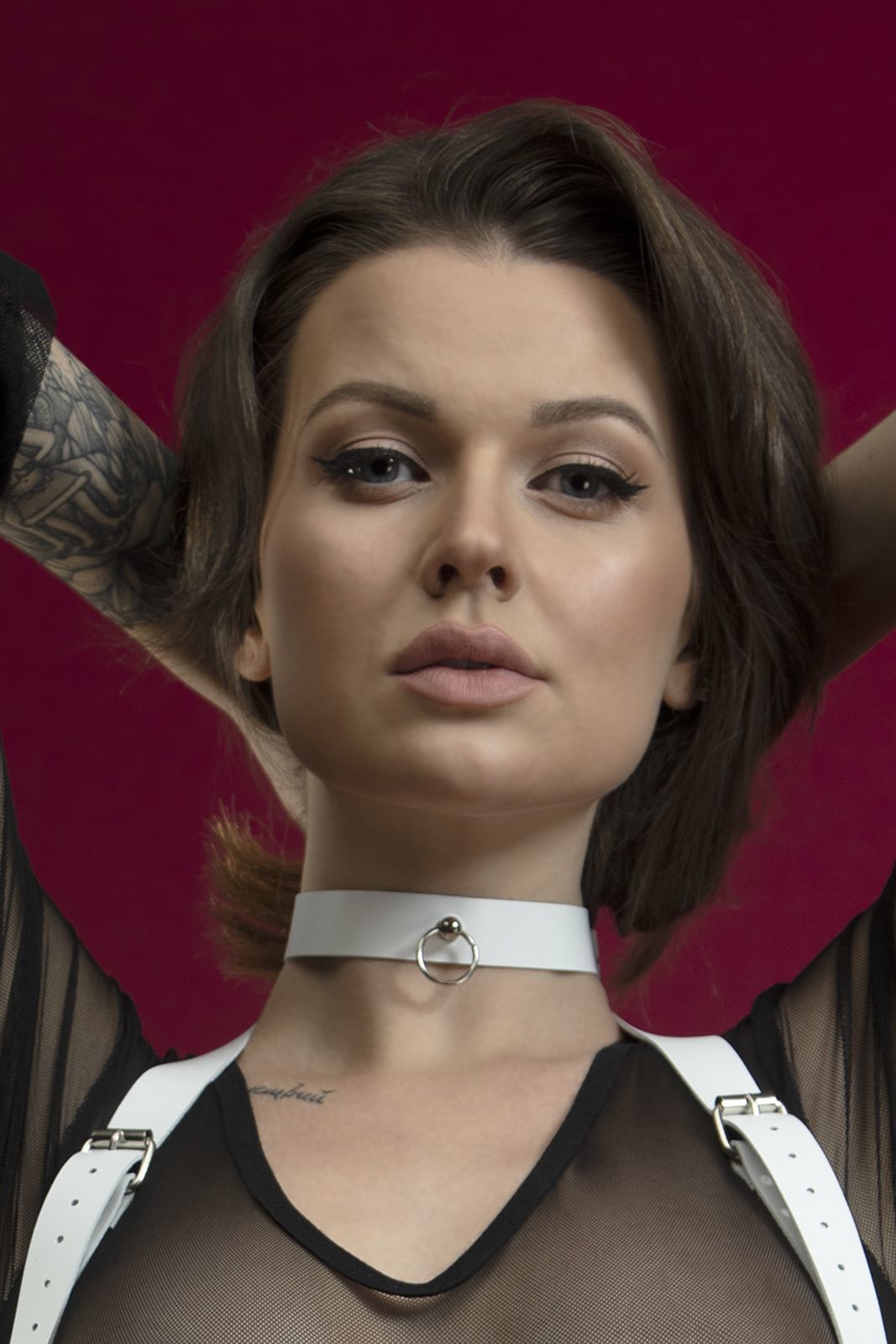 Чокер з кільцем для повідця Feral Feelings - Choker білий, натуральна шкіра в DIDO