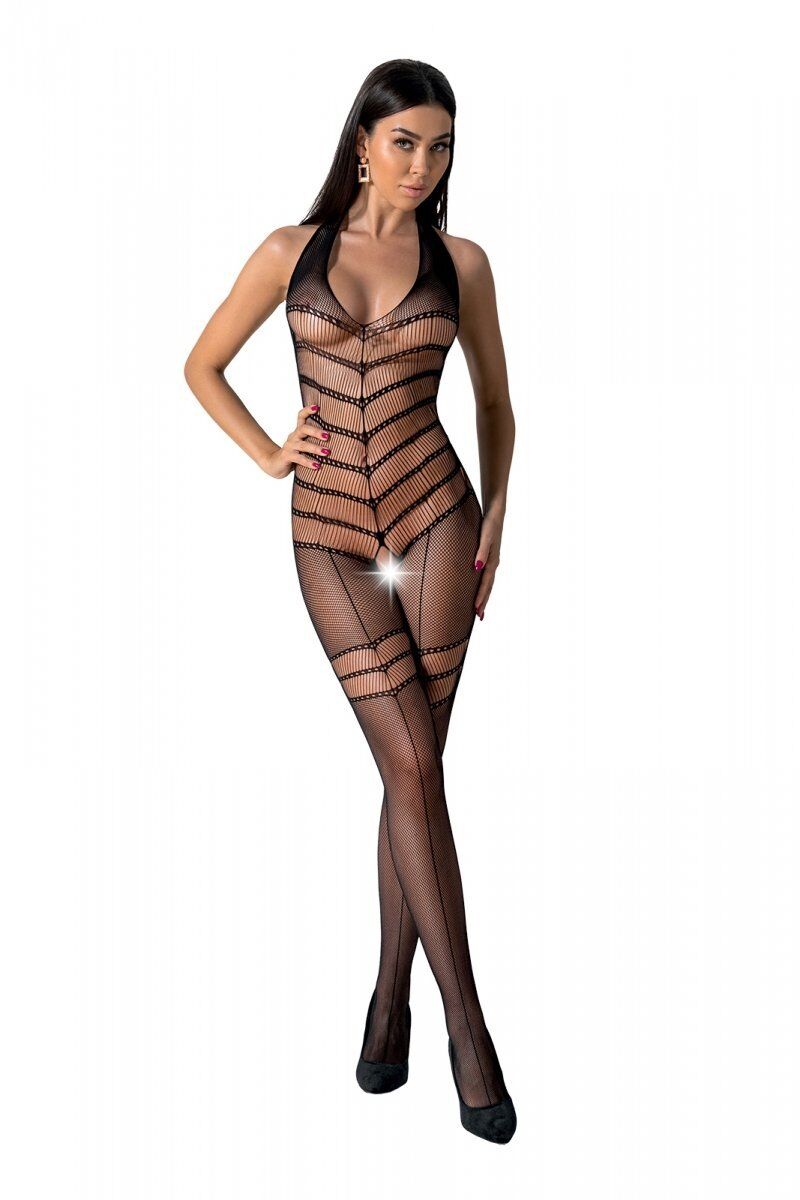 Бодістокінг із плетінням на животику Passion BS100 One Size, black, декоративний шов, з доступом в DIDO