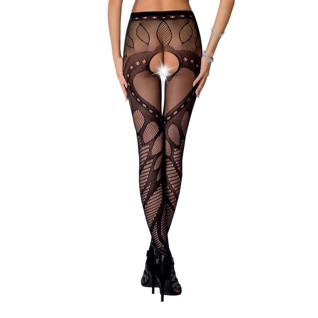 Эротические колготки-бодистокинг Passion S007 black, красивые ажурные колготки с вырезом в DIDO