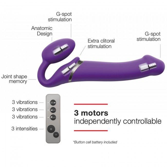 Безремневой страпон с вибрацией Strap-On-Me Vibrating Violet XL, диам. 4,7см, пульт ДУ, регулируемый в DIDO