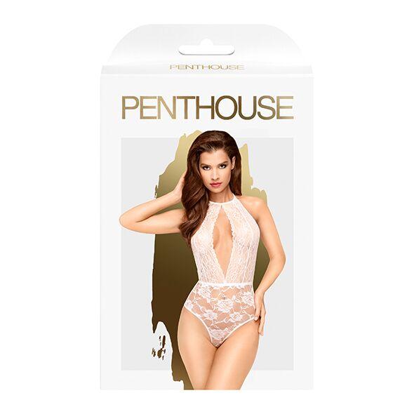 Боди с глубоким декольте и высокими трусиками Penthouse - Toxic Powder White M/L в DIDO