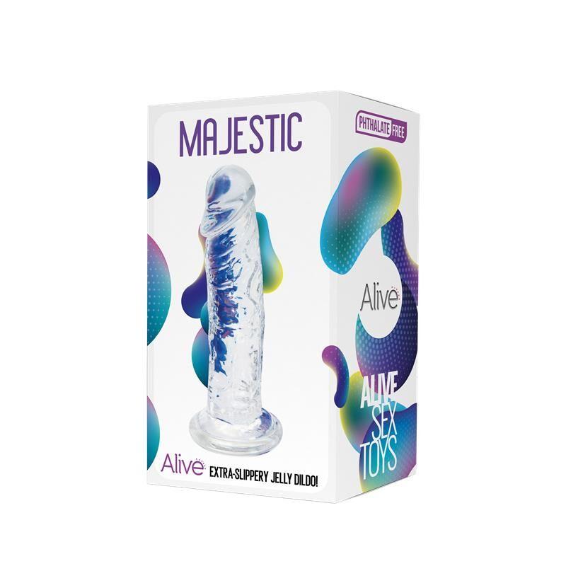 Прозорий фалоімітатор Alive Jelly Dildo Majestic, TPE, присоска, діаметр 3,7 см, довжина 14,7 см у DIDO
