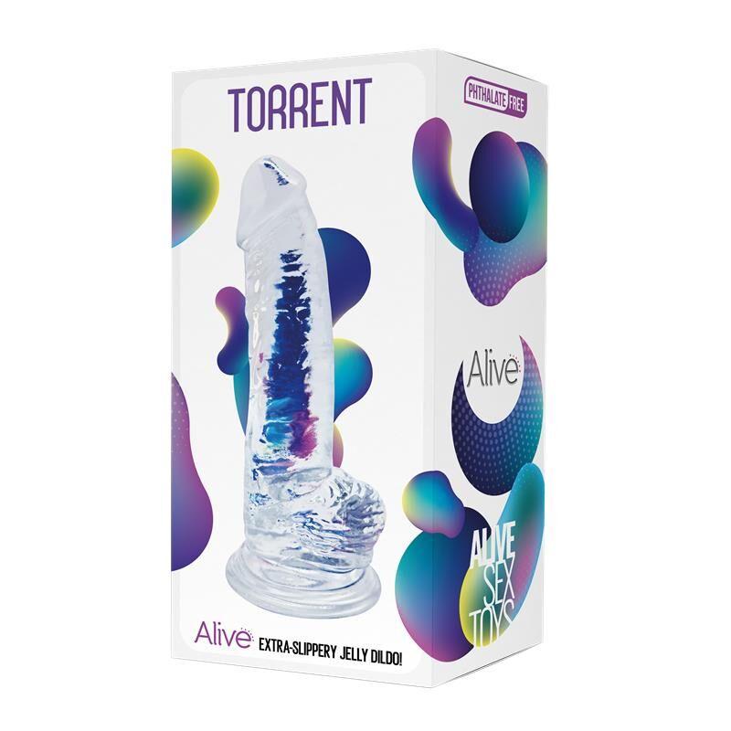 Прозорий фалоімітатор Alive Jelly Dildo Torrent, ТПЕ, присоска, діаметр 4.5см, довжина 20,6см в DIDO