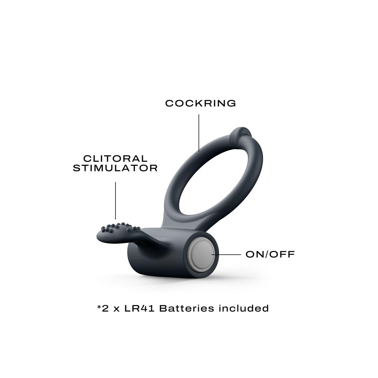Эрекционное кольцо Dorcel Power Clit Black V2 с вибрацией, с язычком со щеточкой в DIDO