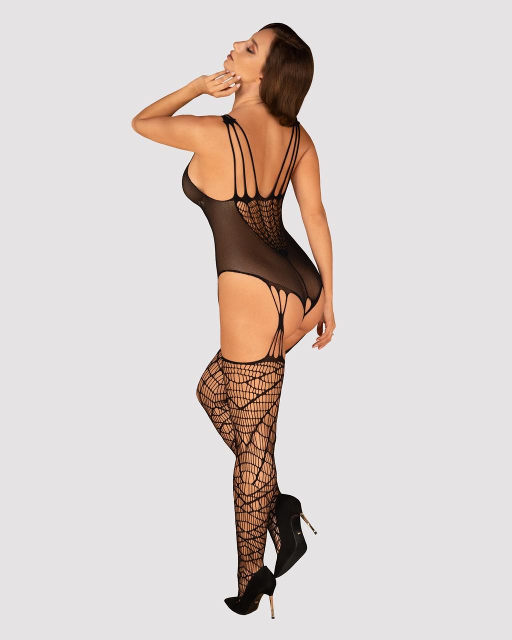 (SALE) Ажурный бодистокинг под паутину Obsessive Bodystocking G325 black S/M/L, черный, комбинезон, имитаци в DIDO