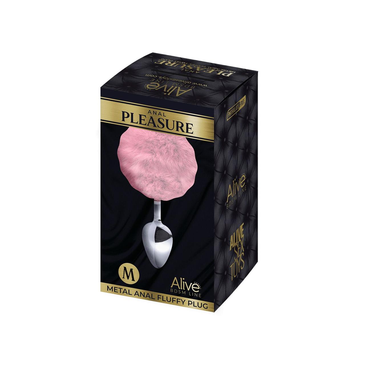 Металева анальна пробка Кролячий хвостик Alive Fluffy Plug M Pink, діаметр 3,4 см у DIDO