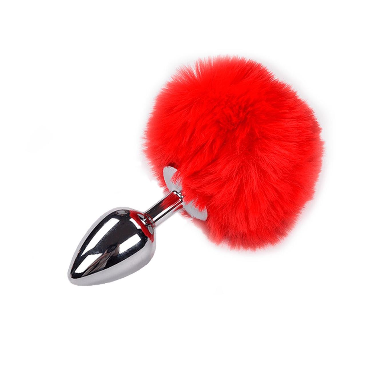 Металева анальна пробка Кролячий хвостик Alive Fluffy Plug M Red, діаметр 3,4 см у DIDO