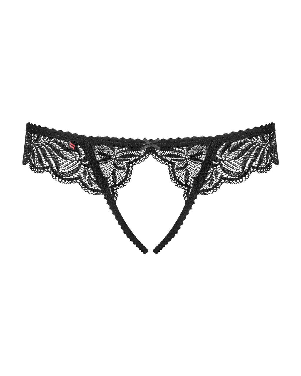 Мереживні танги з доступом Obsessive Contica crothchles thong L/XL, чорні в DIDO