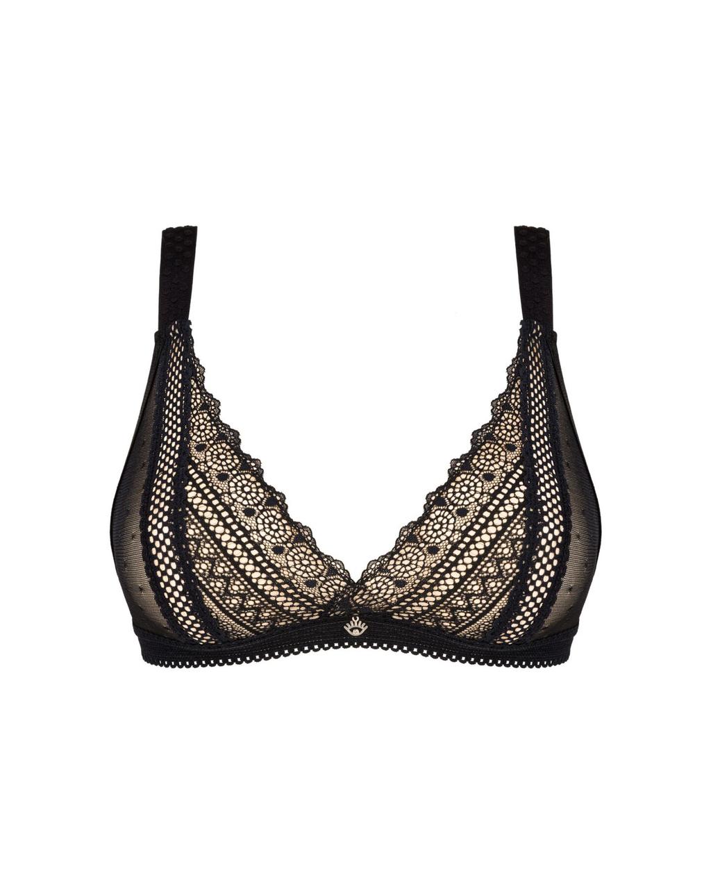 Кружевной бюстгальтер с треугольной чашкой Obsessive Estiqua bra XS/S, черный, широкие лямки в DIDO