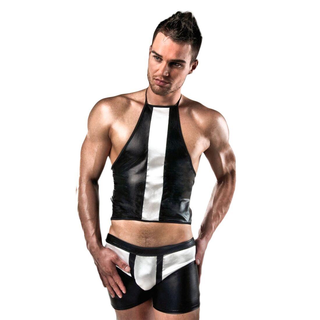 Розпродаж! Комплект білизни Passion 018 SET S/M, чорні шортики та топік з білими елементами в DIDO