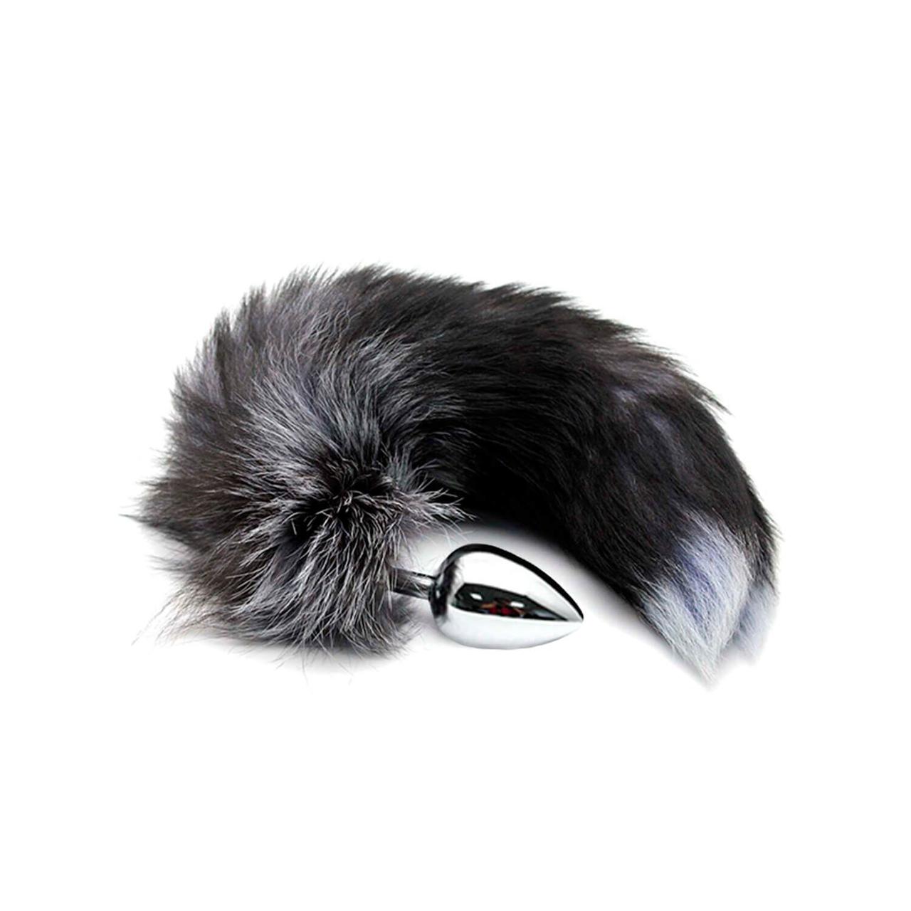Металевий анальний затор Лисий хвіст Alive Black And White Fox Tail L, діаметр 3,9 см в DIDO