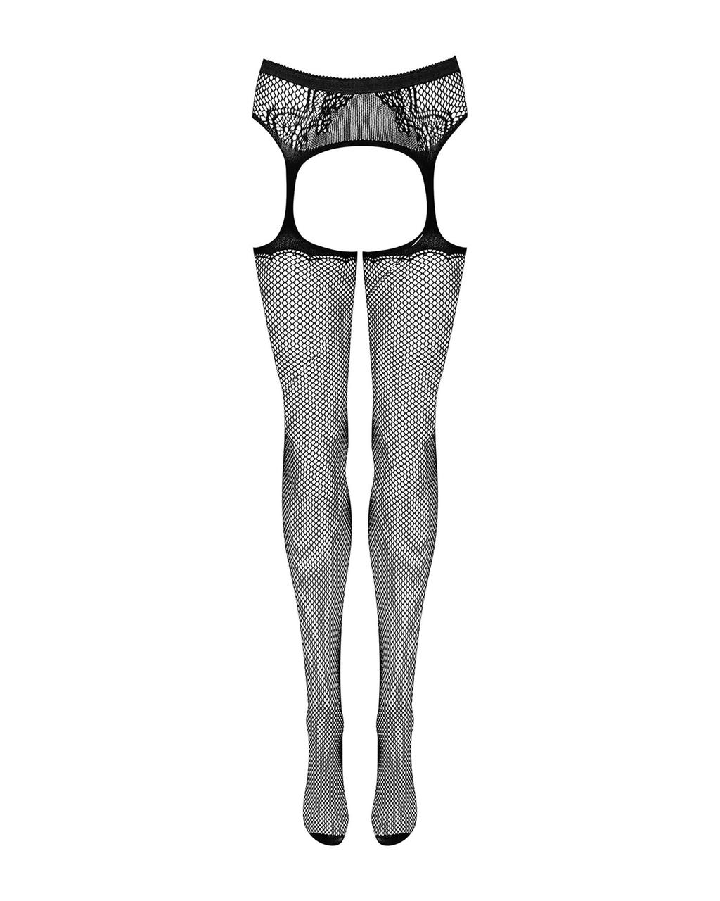 Сетчатые чулки-стокинги с узором на ягодицах Obsessive Garter stockings S232 S/M/L, черные, имитация в DIDO