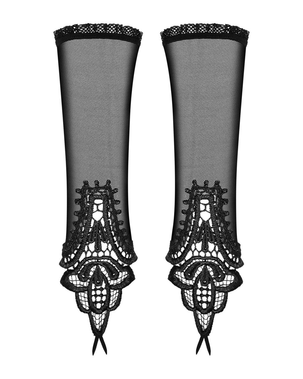 Сітчасті мітенки з мереживом Obsessive Luiza mittens One size, чорні в DIDO