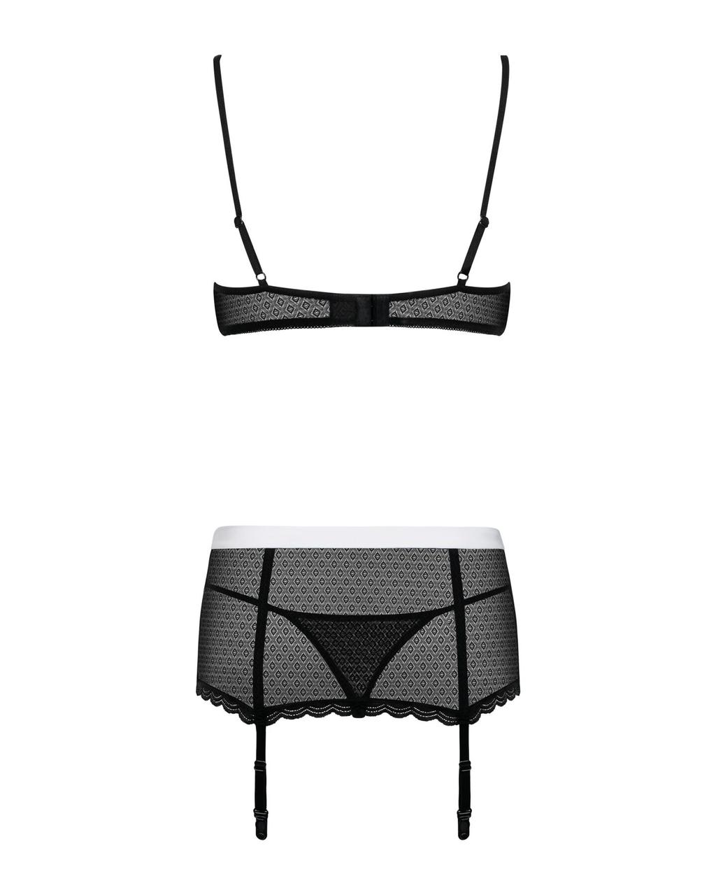 Еротичний костюм покоївки Obsessive Maidme set 5pcs L/XL, бюстгальтер, пояс з фартухом, панчохи, ст в DIDO