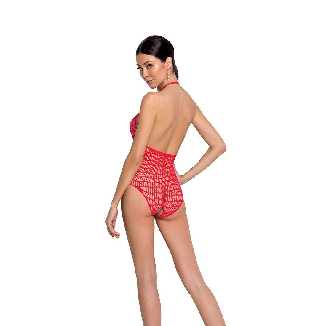 Бодистокинг в крупную сетку Passion BS087 red, открытая спина, халтер, с доступом в DIDO