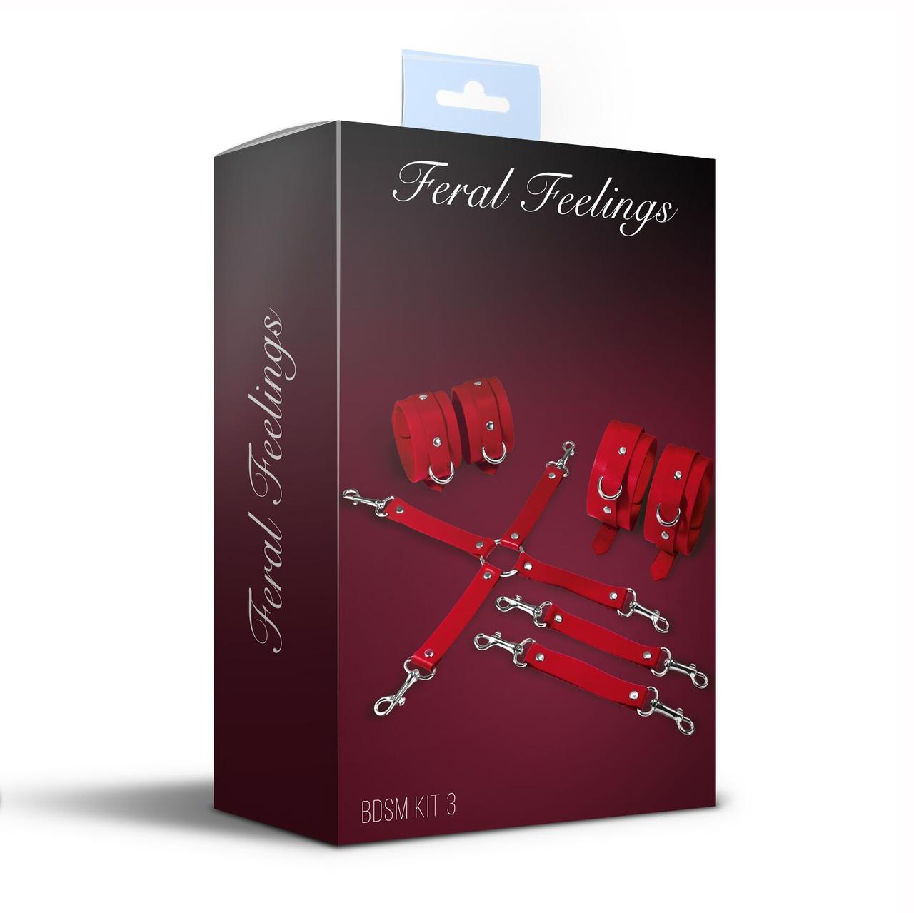 Набір для БДСМ 3 в 1 Feral Feelings BDSM Kit 3 Red, наручники, поножі, хрестовина в DIDO