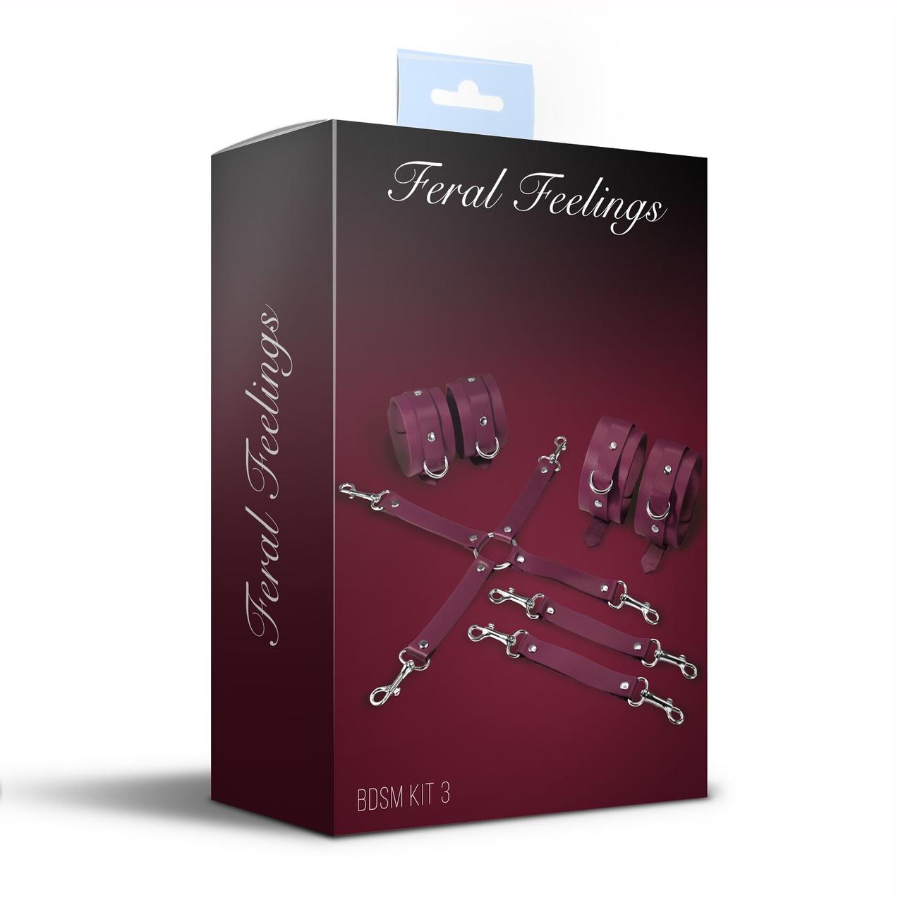 Набор для БДСМ 3 в 1 Feral Feelings BDSM Kit 3 Burgundy, burgundy, наручники, поножи, крестовина в DIDO