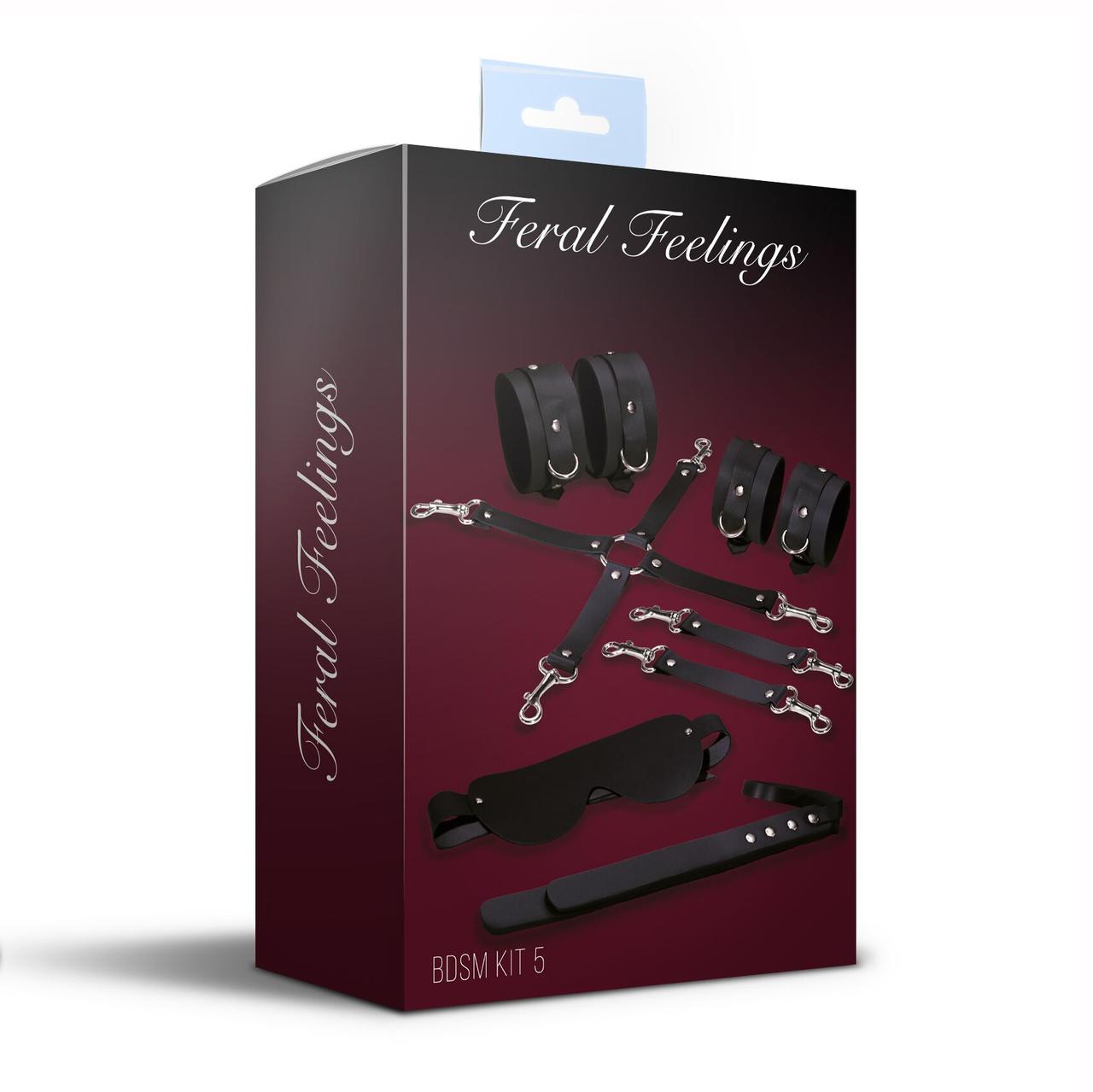Набор для БДСМ 5 в 1 Feral Feelings BDSM Kit 5 Black, наручники, поножи, крестовина, маска, паддл в DIDO