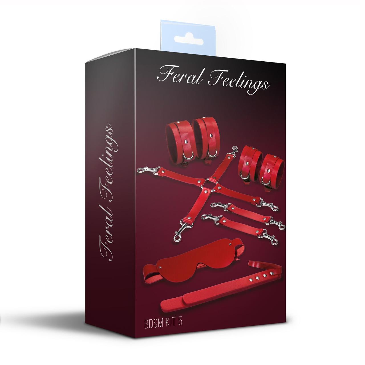 Набор Feral Feelings BDSM Kit 5 Red, наручники, поножи, крестовина, маска, паддл в DIDO