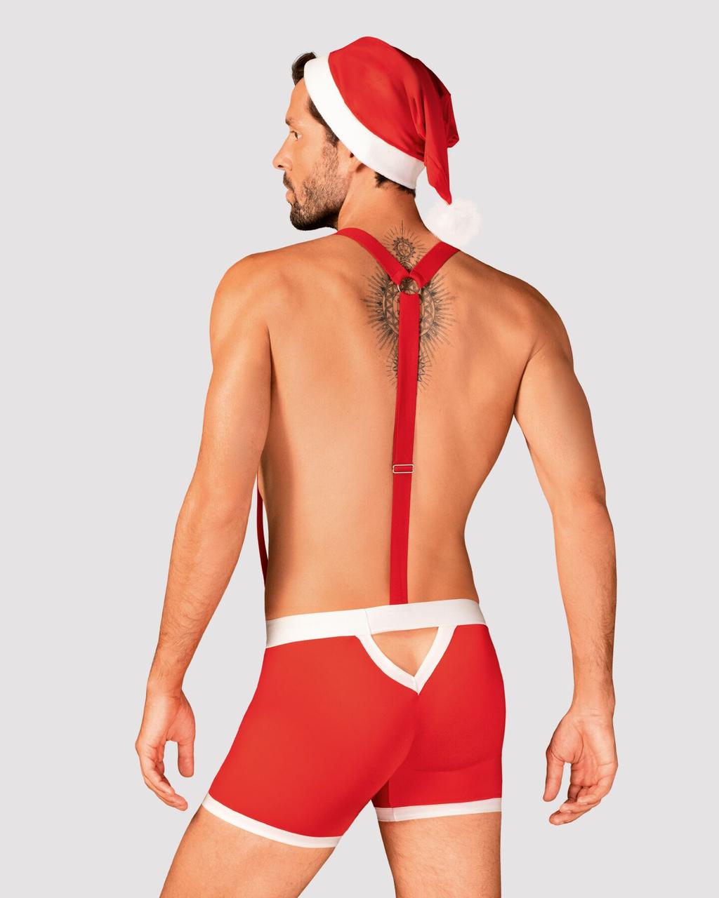 Чоловічий еротичний костюм Санта-Клауса Obsessive Mr Claus S/M, боксери на підтяжках, шапочка з помп у DIDO