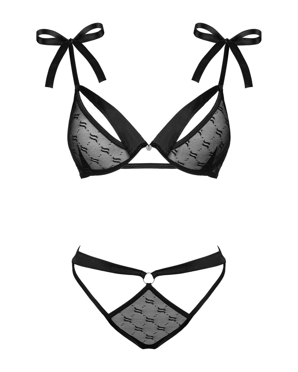 (SALE) Напівпрозорий еротичний комплект Obsessive Obsessivia 2pcs set black L/XL, бюстгальтер та трусики, в DIDO