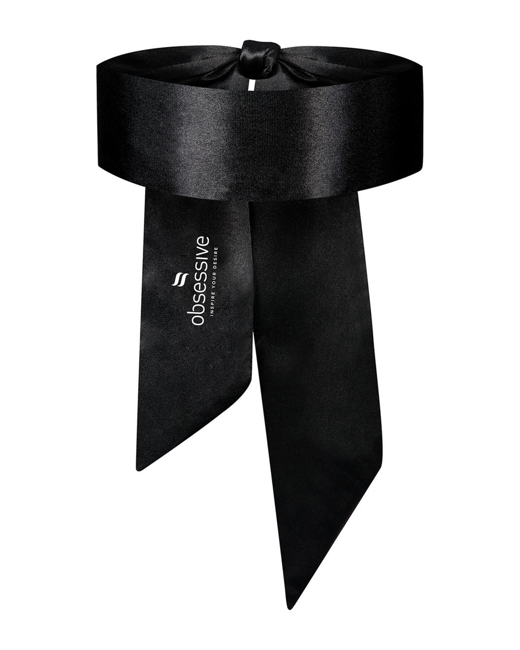 Атласна маска-пов'язка Obsessive Blindfold black One size, чорна в DIDO