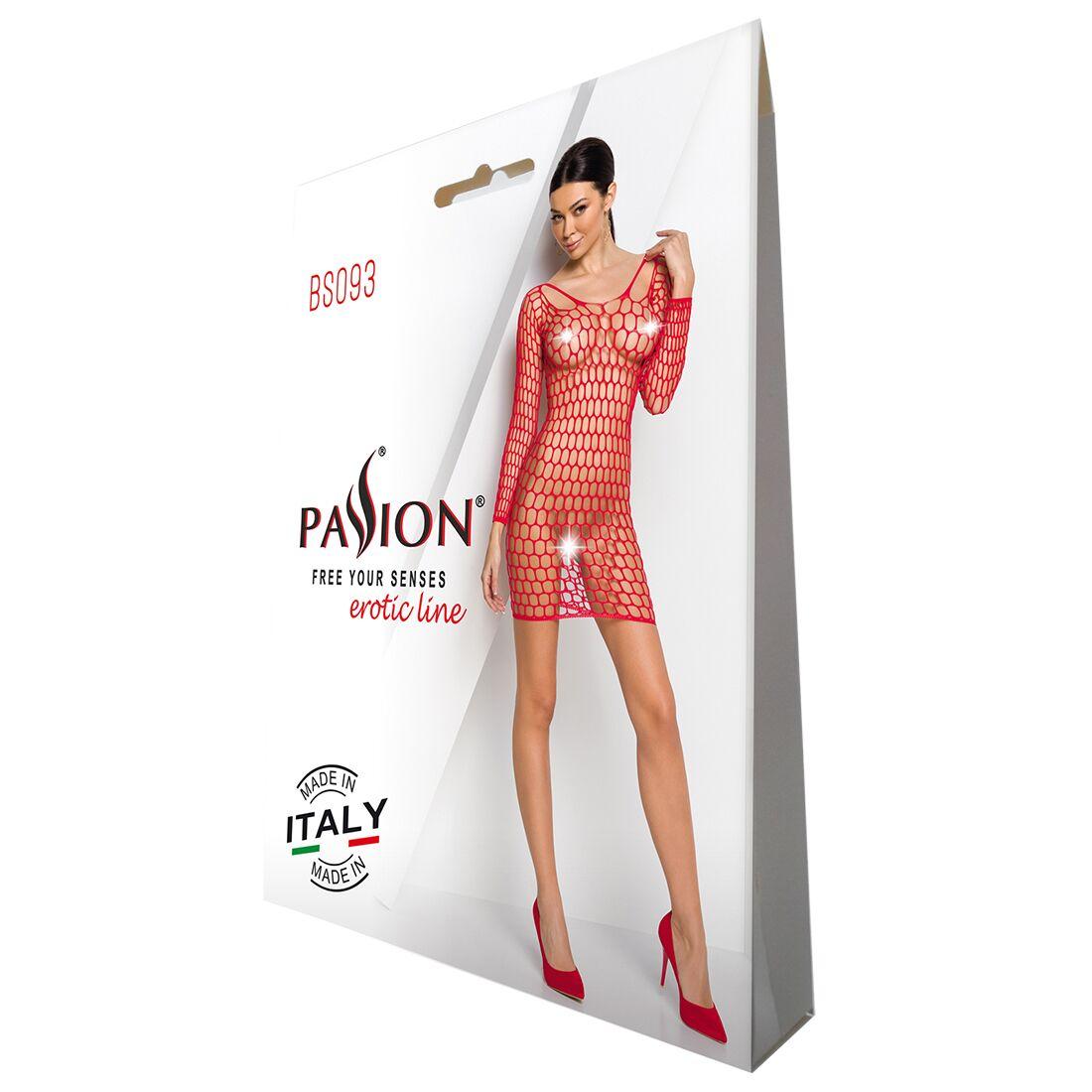 Бодистокинг-платье с глубоким воротом Passion BS093 red, длинные рукава в DIDO