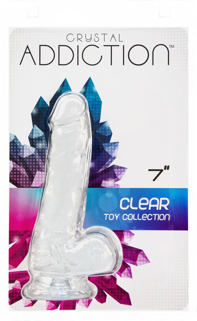 Прозорий фалоімітатор на присосці ADDICTION - Clear Dildo with Balls 7″, віброкуля в подарунок у DIDO