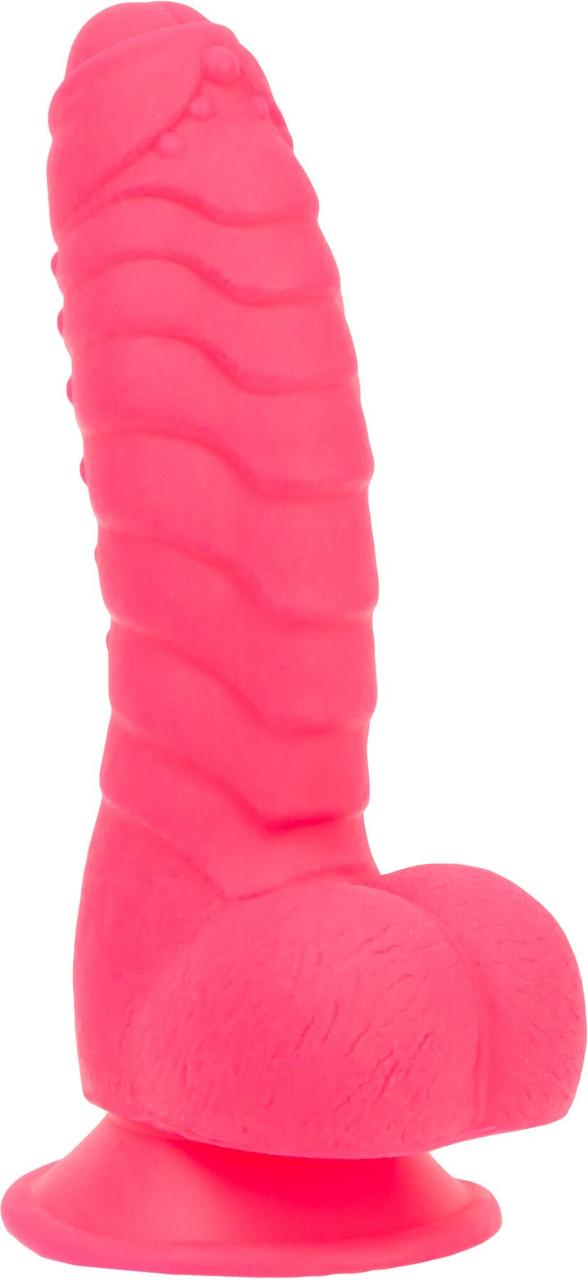 Ребристий фалоімітатор на присосці ADDICTION - Tom 7″ Dildo With Balls - Pink, віброкуля в подарунок у DIDO