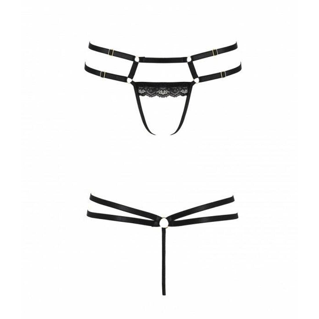 Трусики-стринги из стреп с кружевом Passion Exclusive LORRY THONG XXL/XXXL, black в DIDO