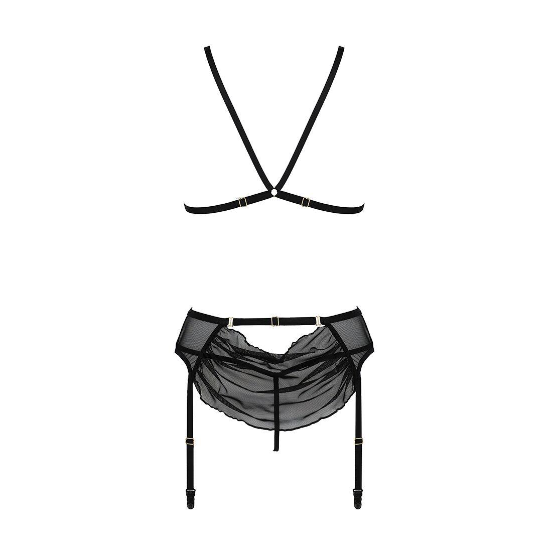 Комплект з відкритим доступом Passion DELIENA SET S/M black, ліф, стрінги, пояс для панчіх в DIDO