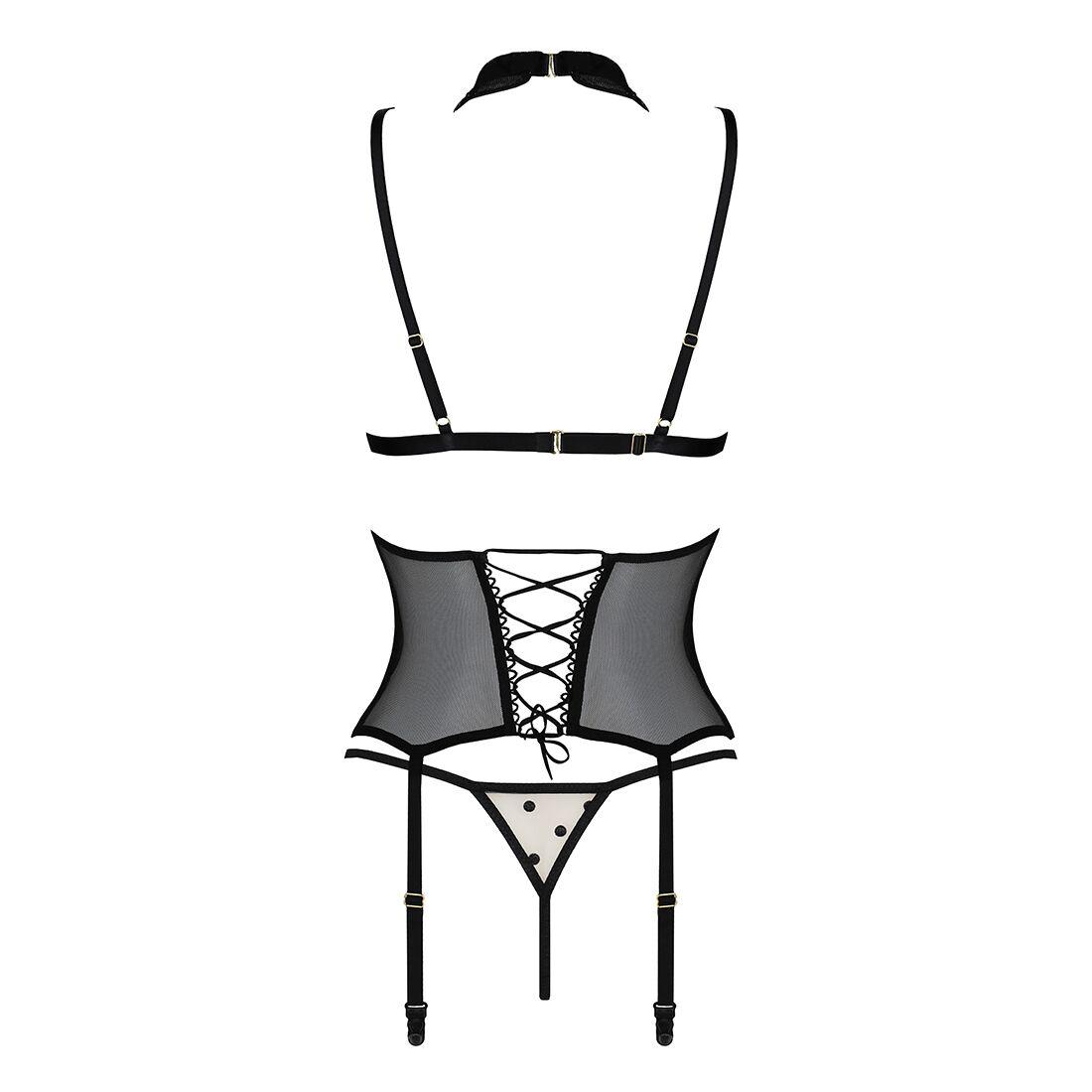 Корсет з відкритими грудьми Passion DOMINICA CORSET S/M beige, пажі для панчіх, стрінги в DIDO