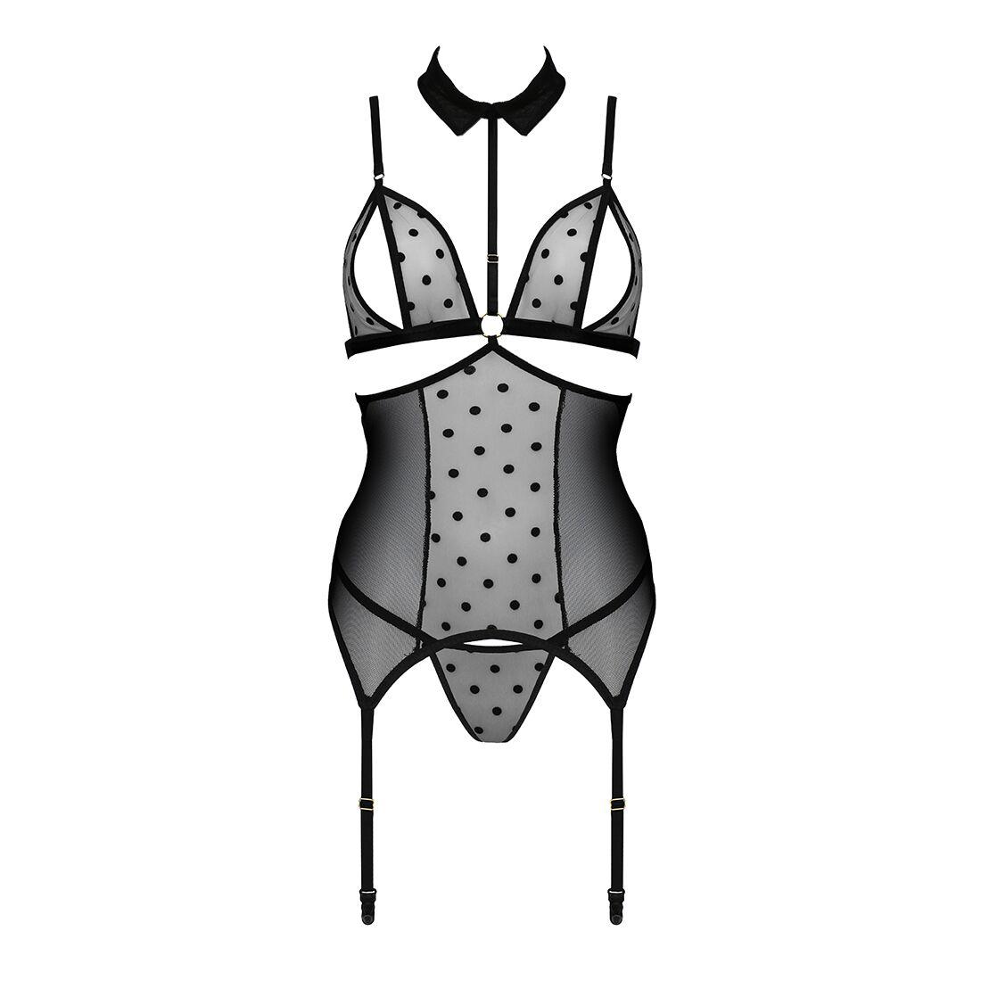 Корсет с открытой грудью Passion DOMINICA CORSET L/XL black, пажи для чулок, стринги в DIDO