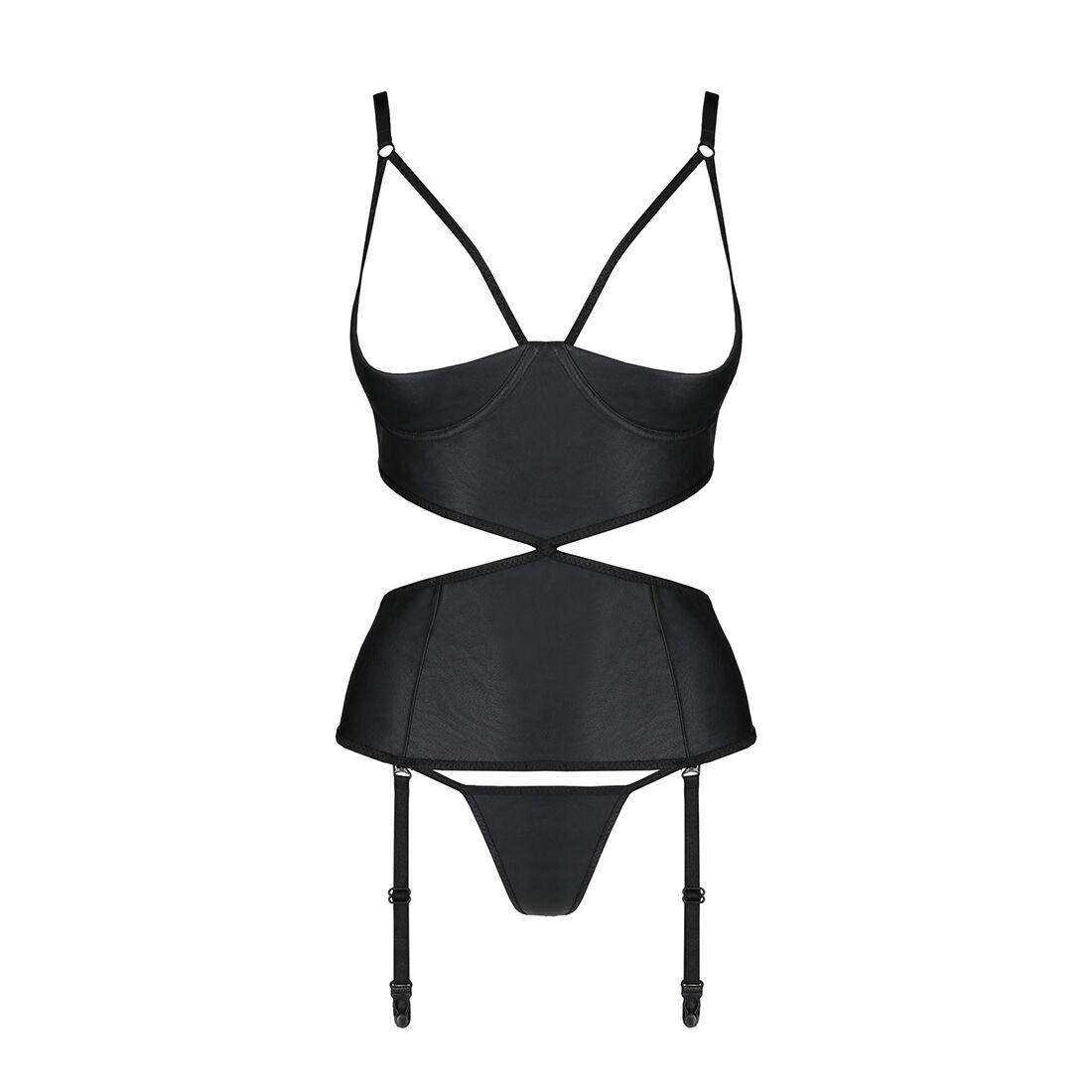 Корсет с открытой грудью Passion JANNIES CORSET L/XL black, стринги в наборе в DIDO