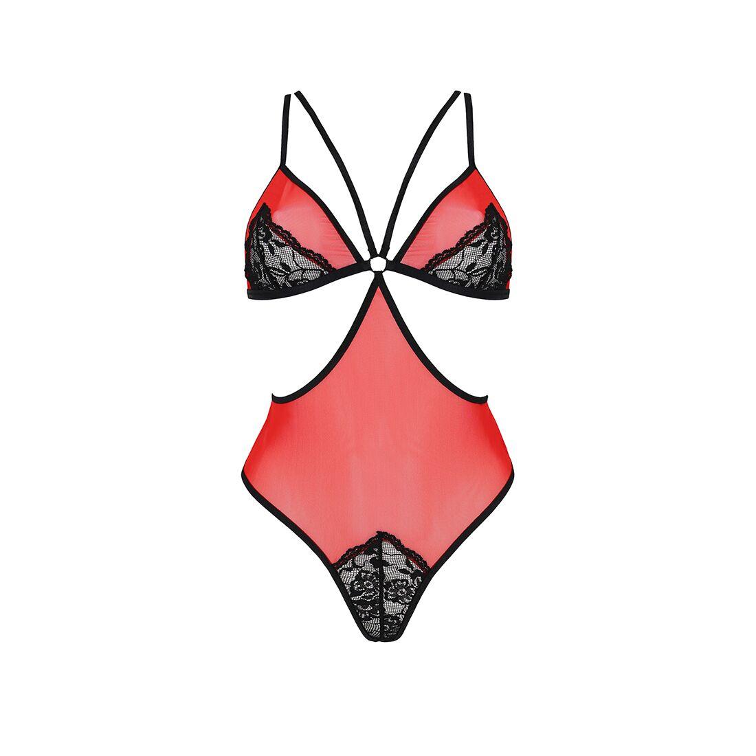 Напівпрозорий боді з мереживом Passion PEONIA BODY S/M red в DIDO