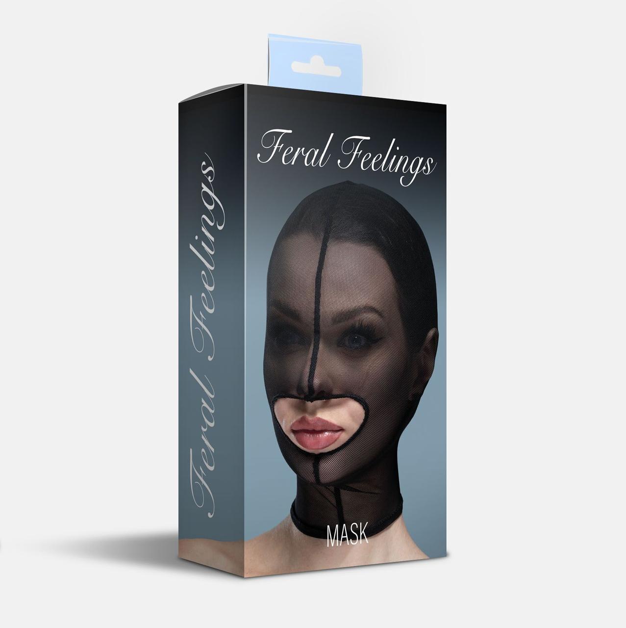 Маска сетка с открытым ртом Feral Feelings - Hood Mask Black в DIDO