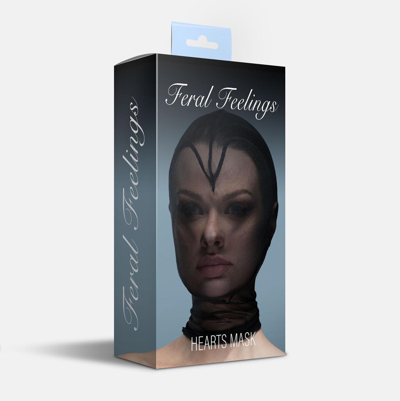 Маска серце сітка з повністю закритим обличчям Feral Feelings - Hearts Mask Black/Black у DIDO