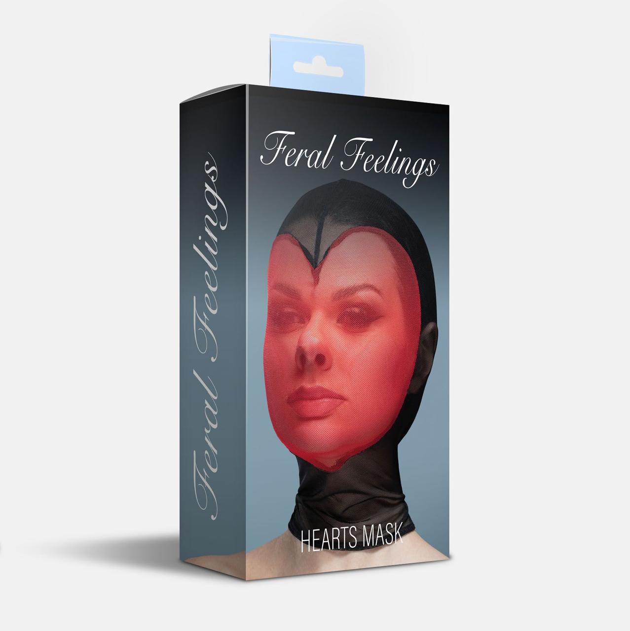 Маска серце сітка з повністю закритим обличчям Feral Feelings - Hearts Mask Black/Red у DIDO