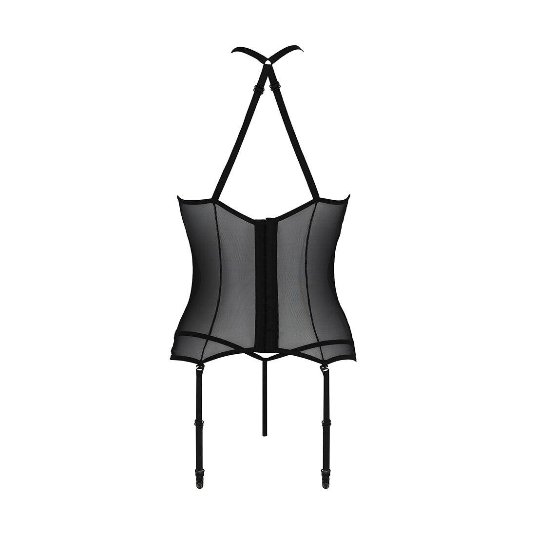 Корсет з пажами Passion SATARA CORSET XXL/XXXL black, стрінги, мереживо, застібки спереду та ззаду в DIDO