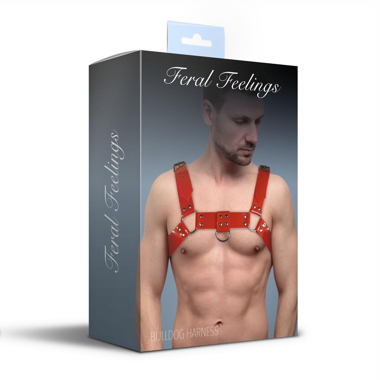 Мужская портупея на грудь Feral Feelings - Bulldog Harness Red в DIDO