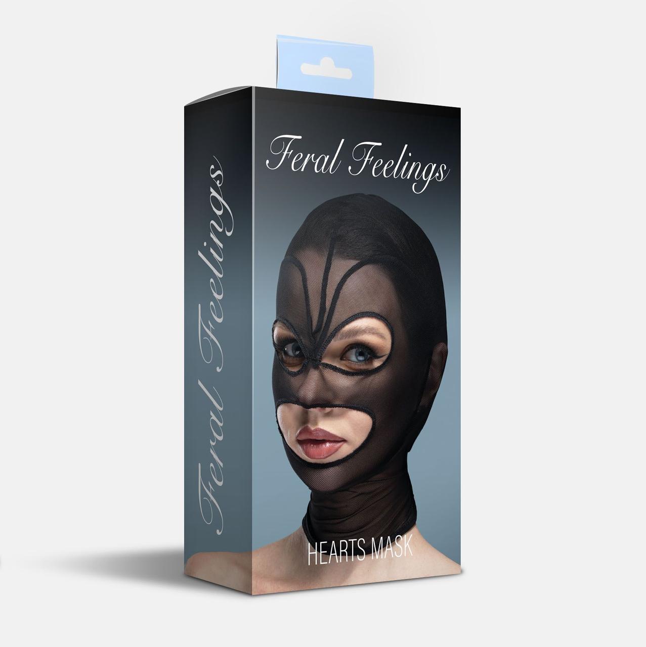 Маска серце сітка з відкритим ротом та очима Feral Feelings - Hearts Mask Black/Black в DIDO