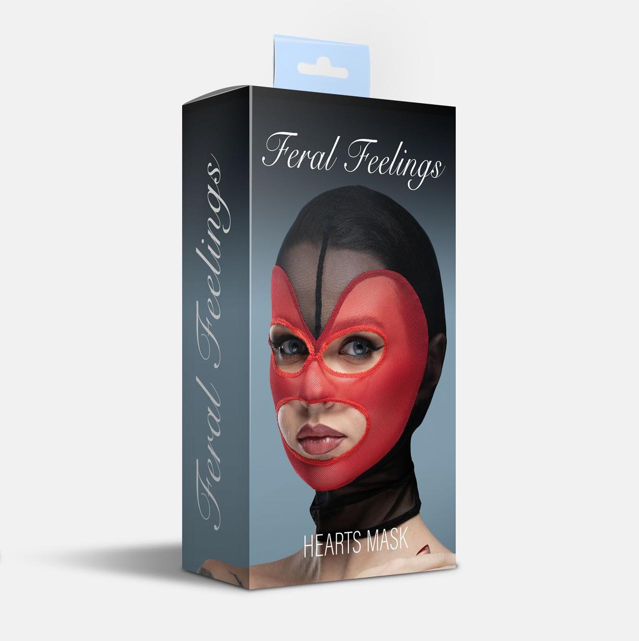 Маска сердце сетка с открытым ртом и глазами Feral Feelings - Hearts Mask Black/Red в DIDO