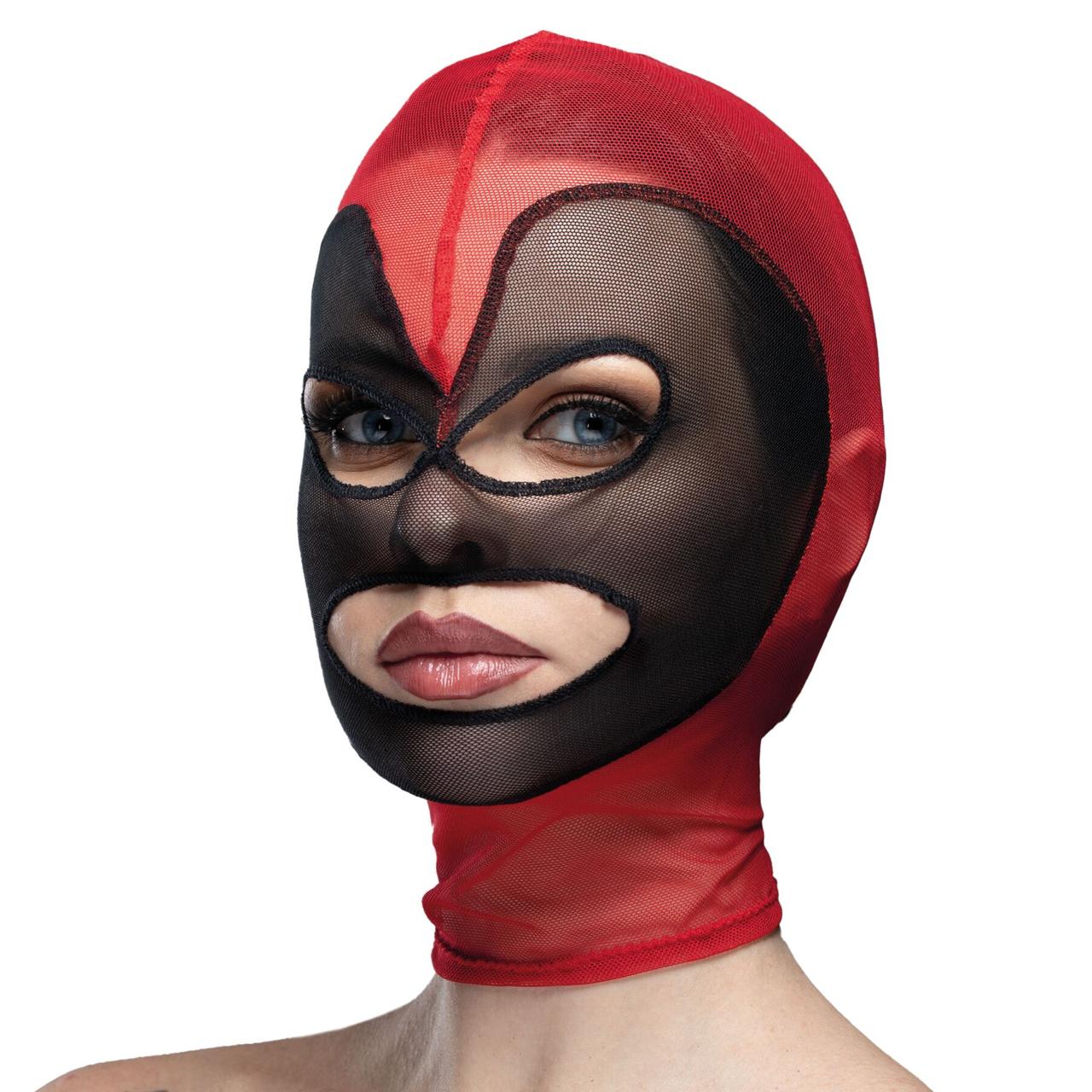 Маска серце сітка з відкритим ротом та очима Feral Feelings - Hearts Mask Red/Black в DIDO