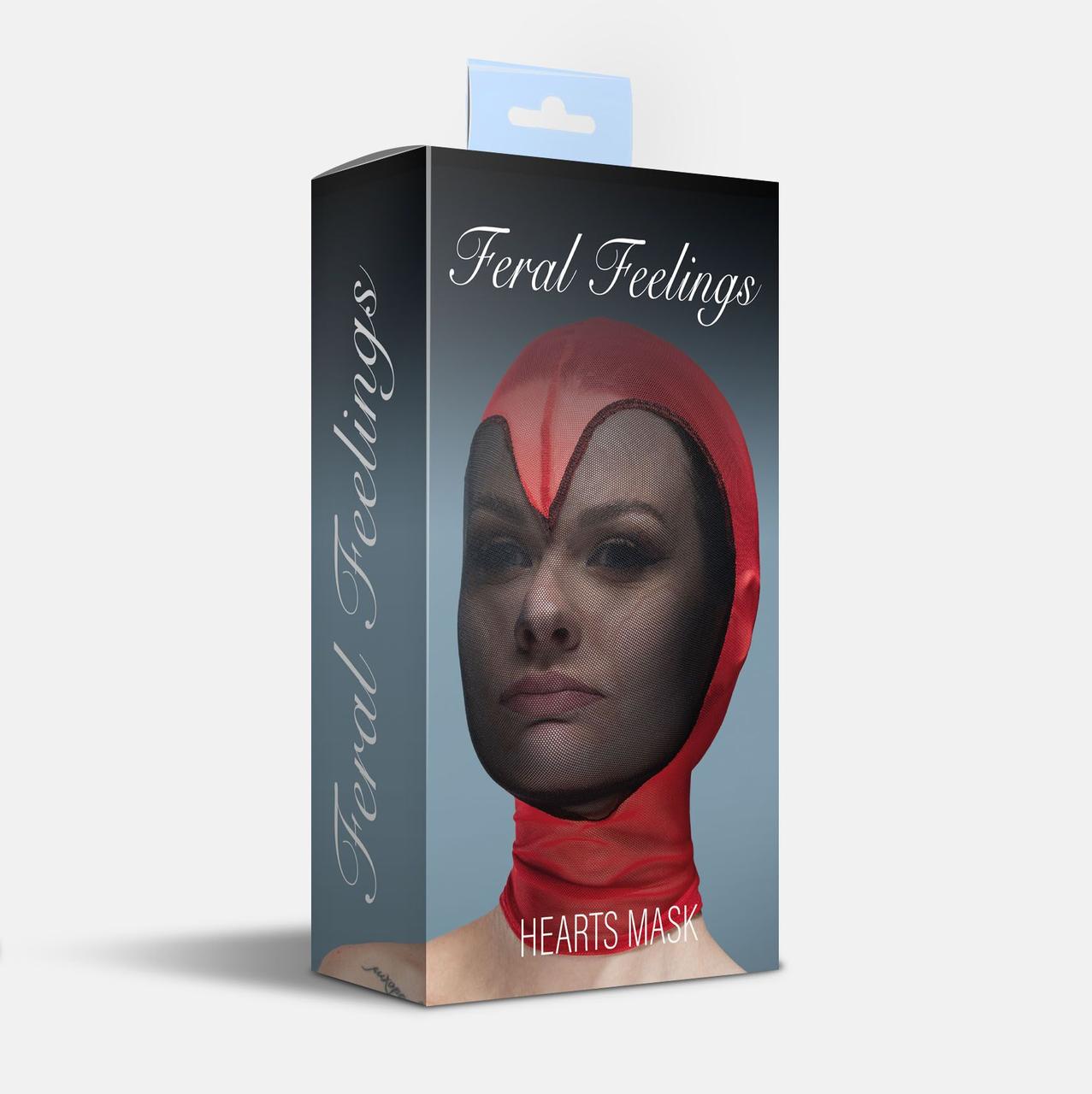 Маска серце сітка з повністю закритим обличчям Feral Feelings - Hearts Mask Red/Black у DIDO