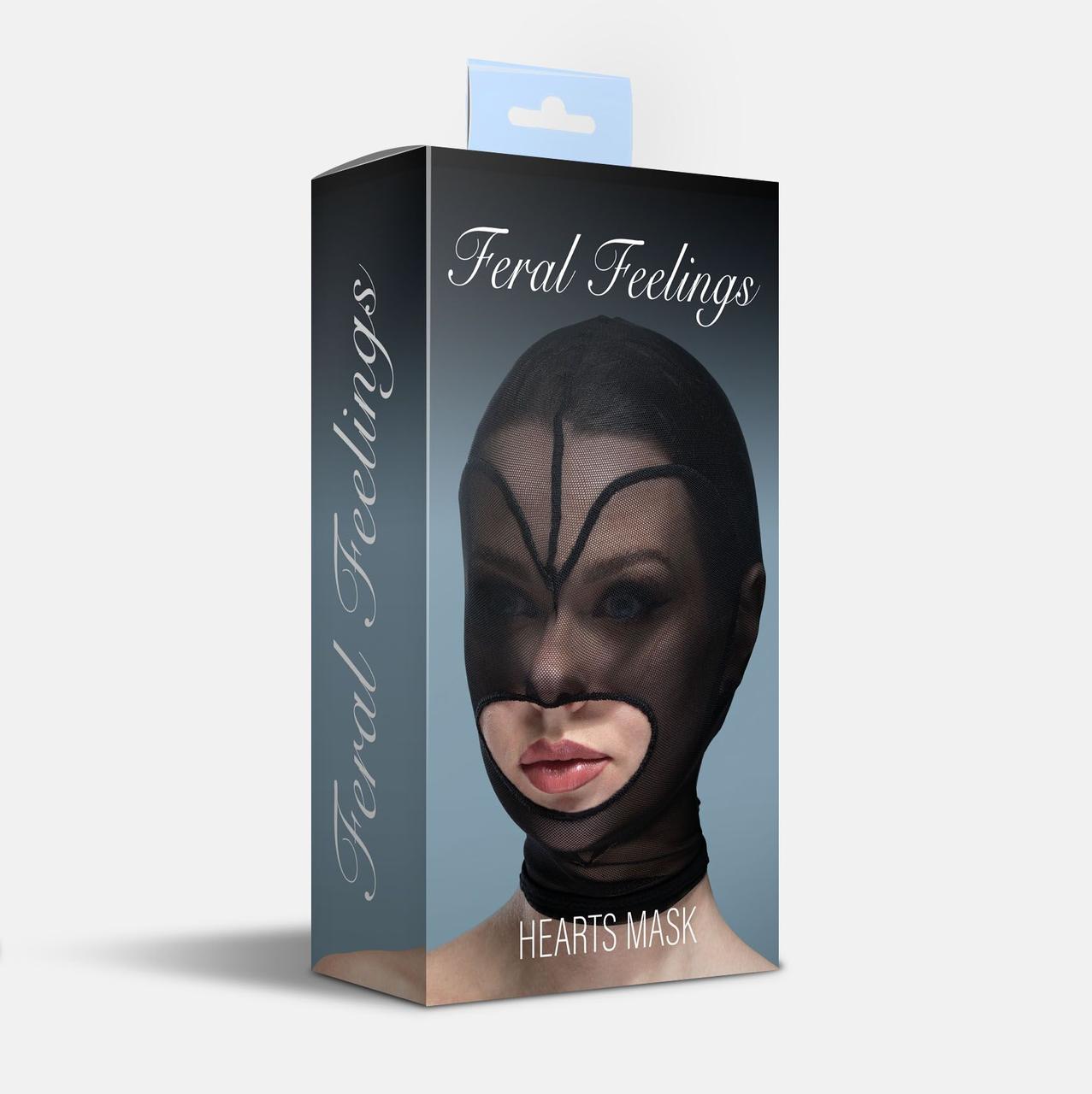 Маска серце сітка з відкритим ротом Feral Feelings - Hearts Mask Black/Black в DIDO