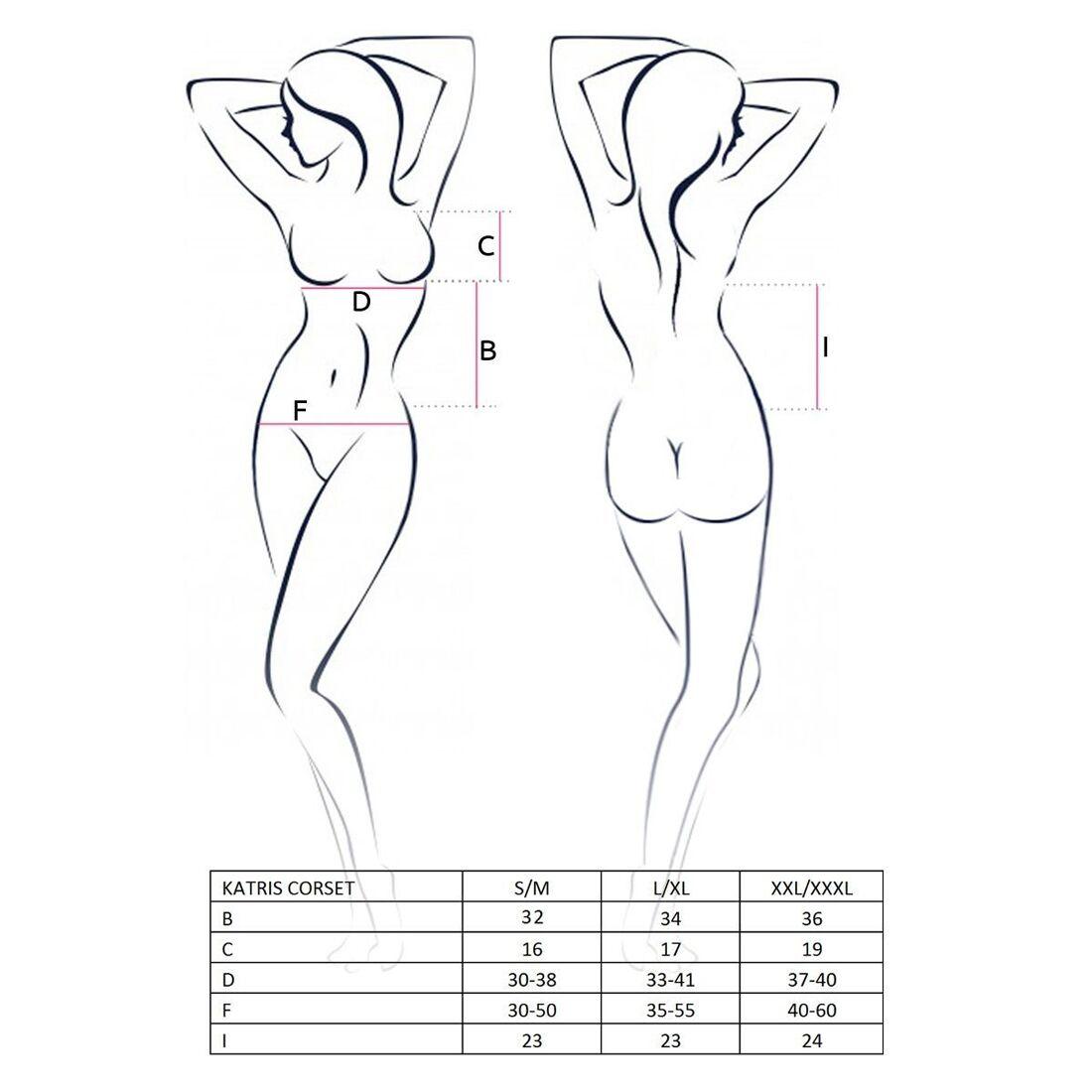 Корсет з пажами Passion KATRISS CORSET L/XL, black, трусики, шнурівка в DIDO
