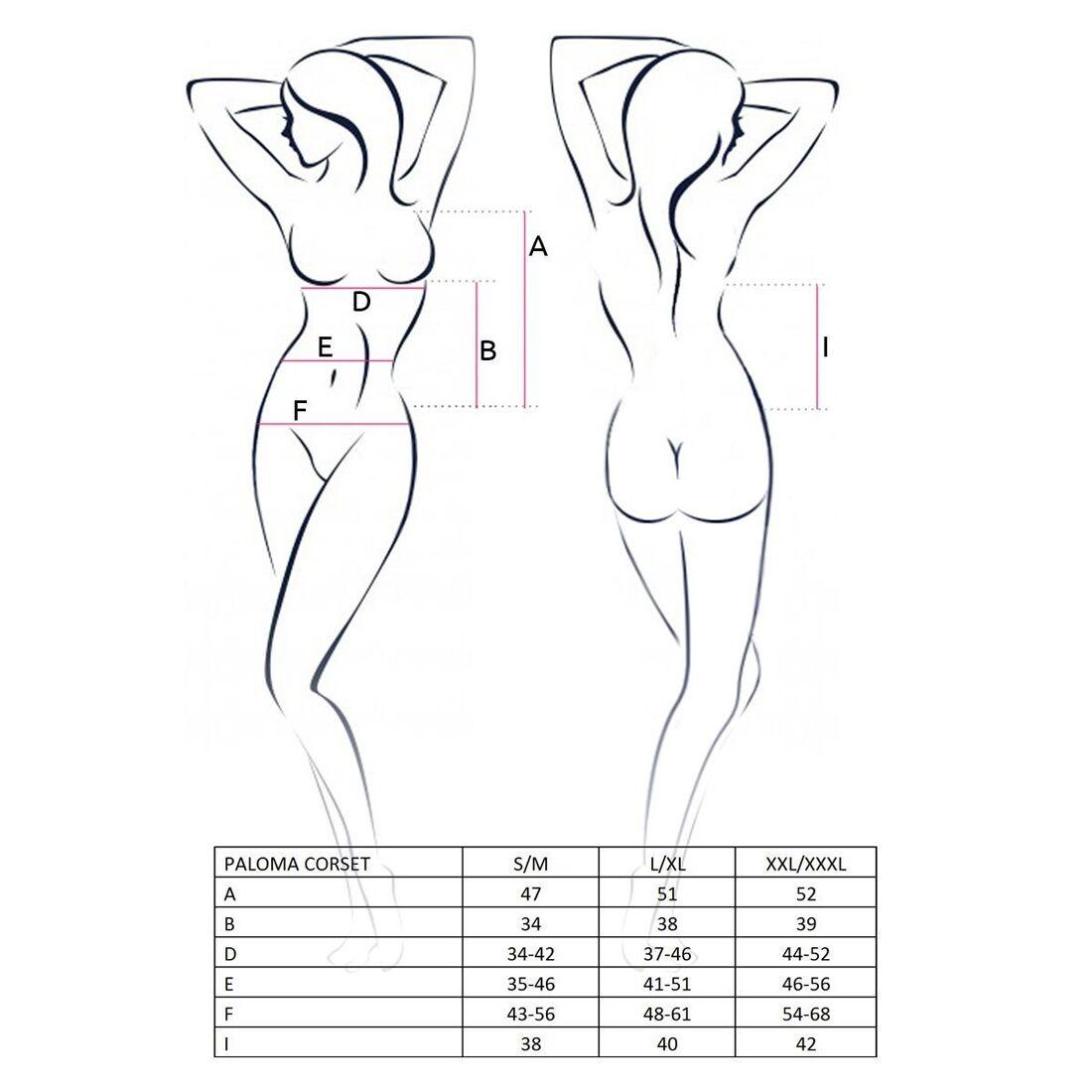 Корсет-сорочка з пажами Passion PALOMA CORSET XXL/XXXL, white, трусики, напівпрозорий в DIDO