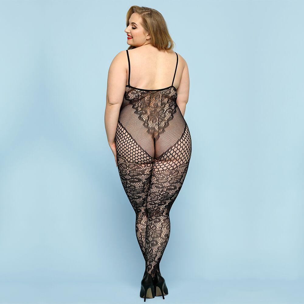Откровенный бодистокинг JSY «Роковая Скарлет» Plus Size, Black, имитация боди, кружево, доступ в DIDO