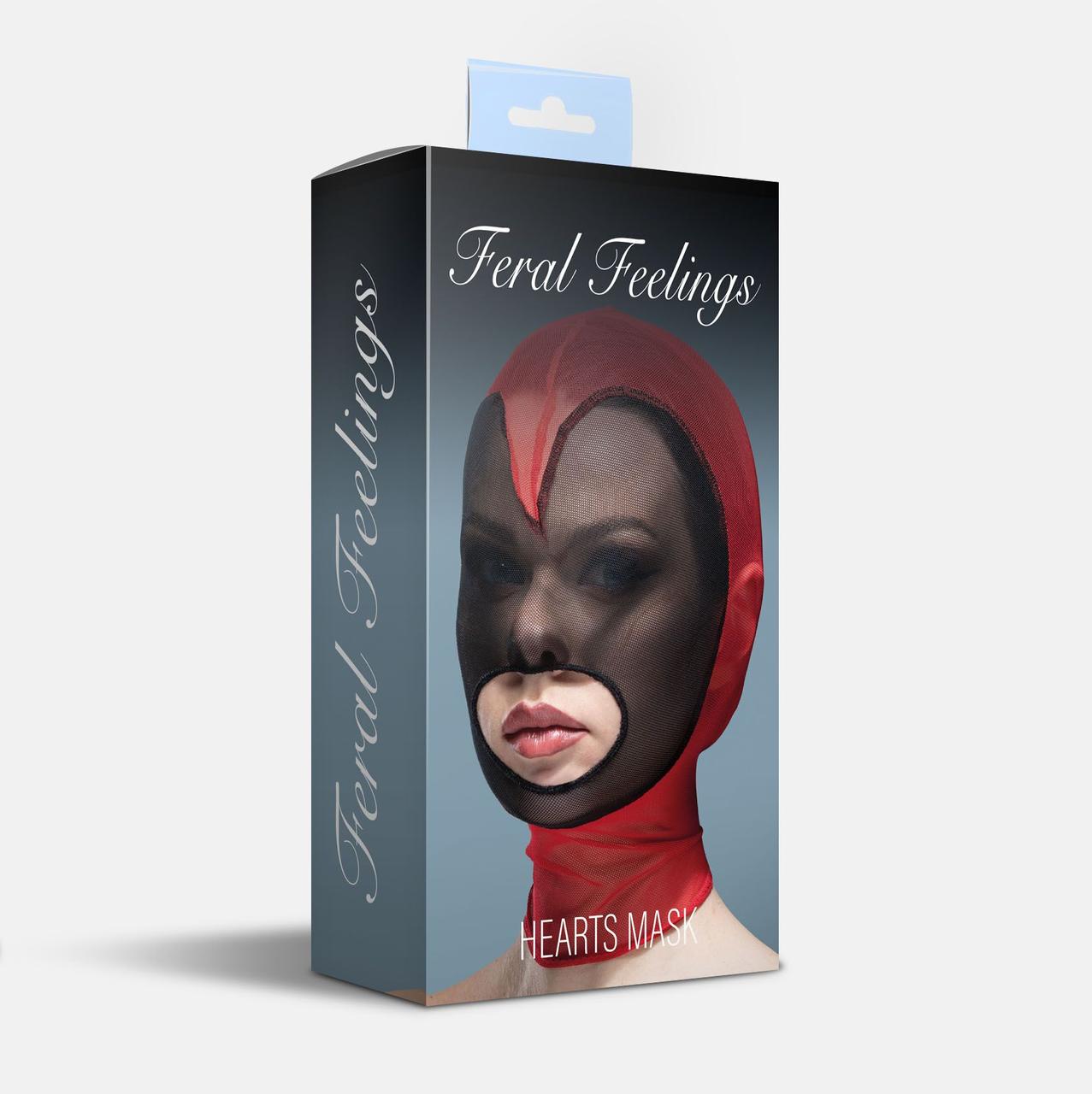 Маска сердце сетка с открытым ртом Feral Feelings - Hearts Mask Red/Black в DIDO
