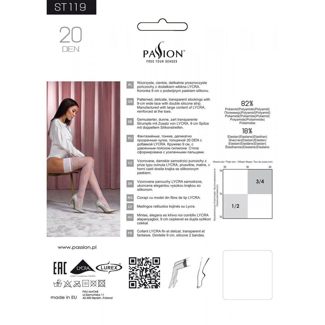 Панчохи Passion ST119 1/2 white, ажурна силіконова гумка з квітковим декором та люрексовою ниткою в DIDO